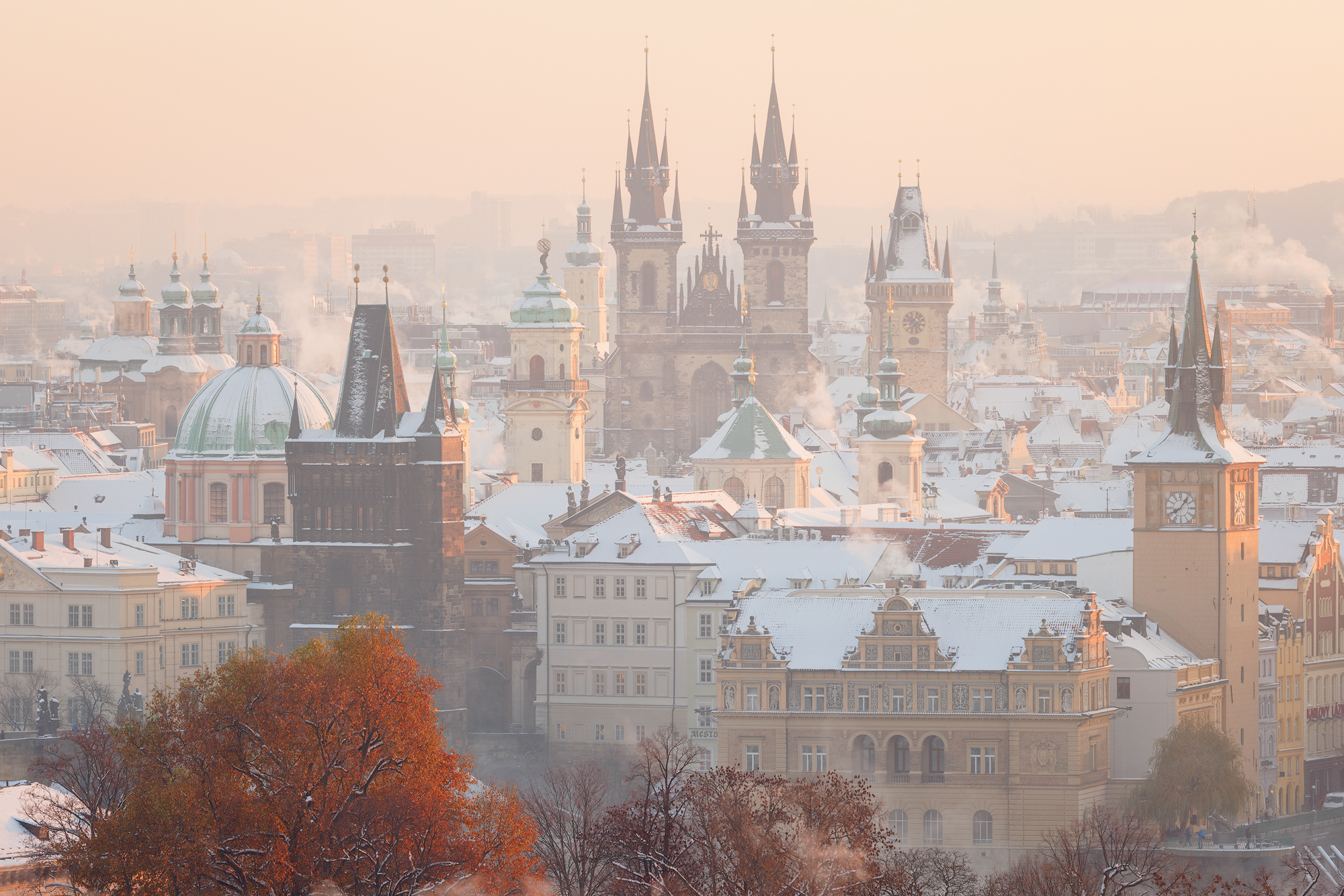 Snowy Prague Rooftops